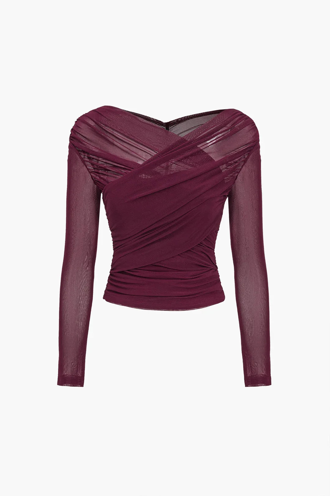 Top femme à manches longues avec effet plissé transparent