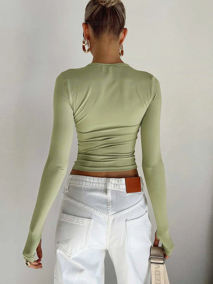 Top femme à manches longues élastique design ajusté