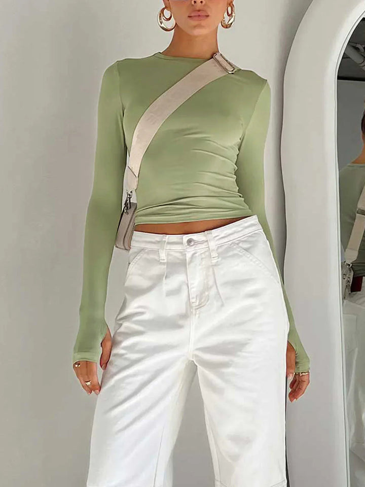 Top femme à manches longues élastique design ajusté