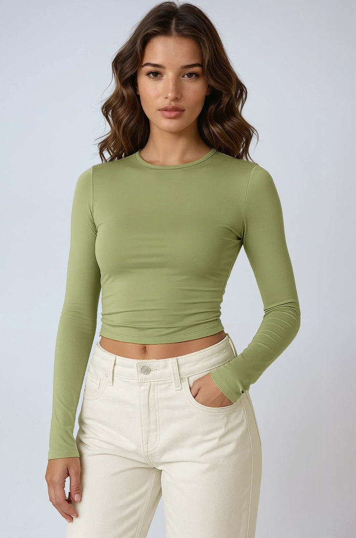 Top femme à manches longues élastique design ajusté