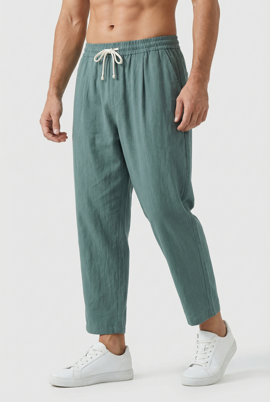 Pantalon Homme Coton-Lin – Coupe Ample Style Estival avec Poches