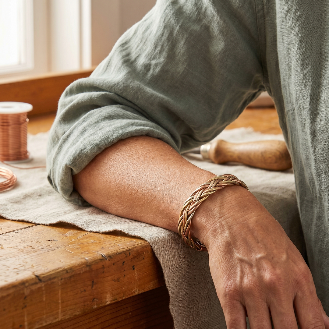 Bracelet en cuivre Mire de Vera" could be rewritten as "Bracelet en cuivre de la collection Mire de Vera.