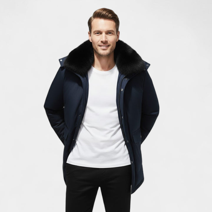 Claire Mode | Manteau Homme Mi-Long – Veste Doublée à Col en Fourrure