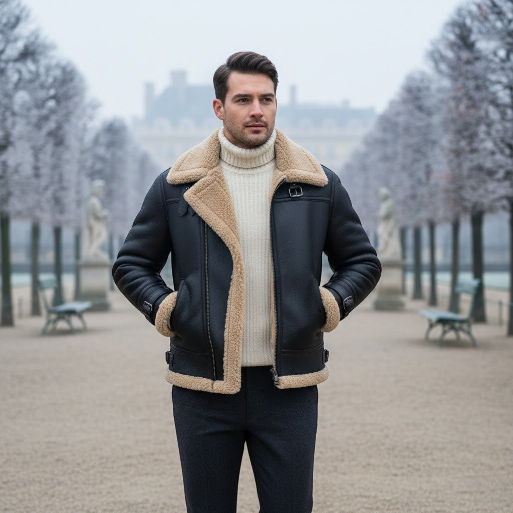 Claire Mode | Veste Militaire Homme – Manteau à Col en Fourrure Doublé