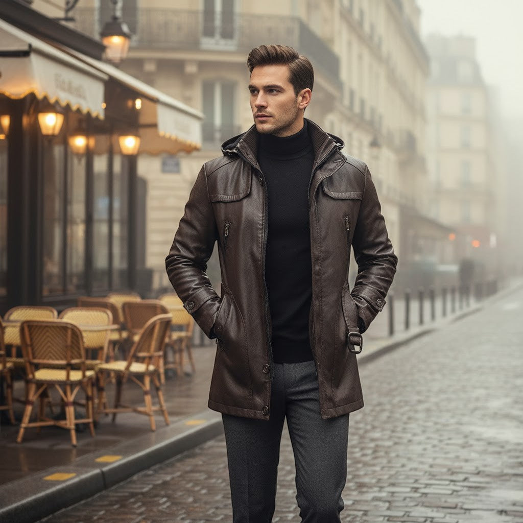 Claire Mode | Manteau Homme en Cuir – Trench Mi-Long Coupe Moderne