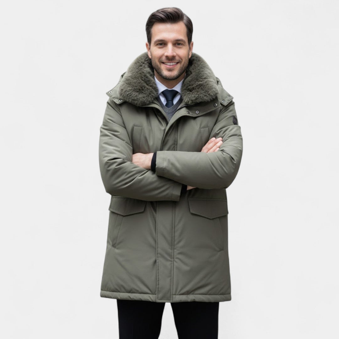Claire Mode | Manteau Homme Mi-Long – Veste Doublée à Col en Fourrure