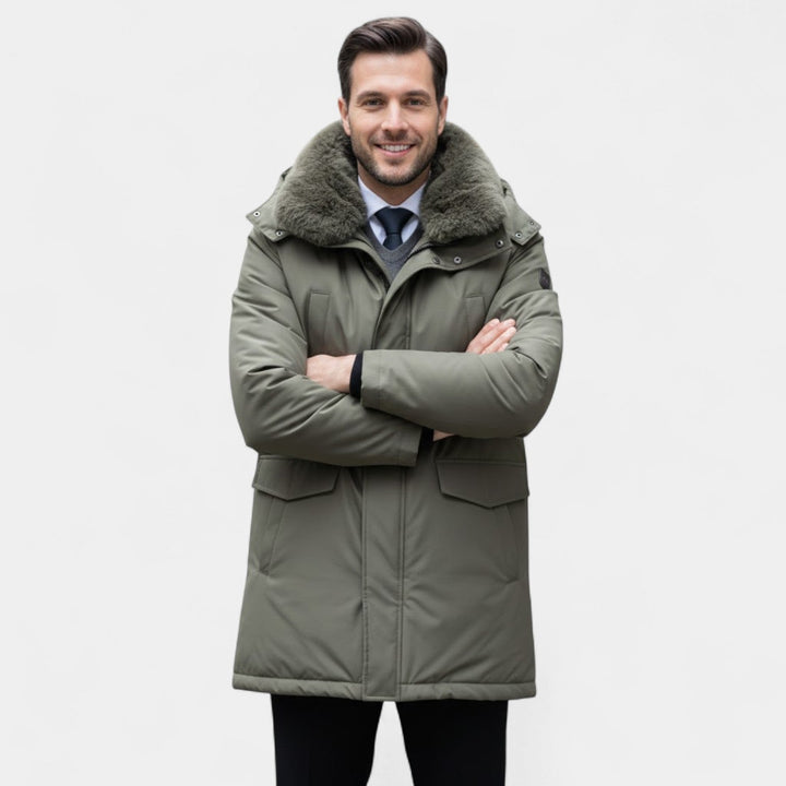 Claire Mode | Manteau Homme Mi-Long – Veste Doublée à Col en Fourrure