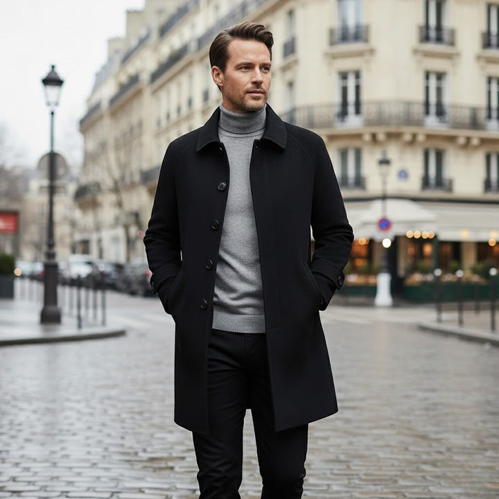 Claire Mode | Manteau Homme 100% cachemire – Réversible Mi-Long à Simple Boutonnage