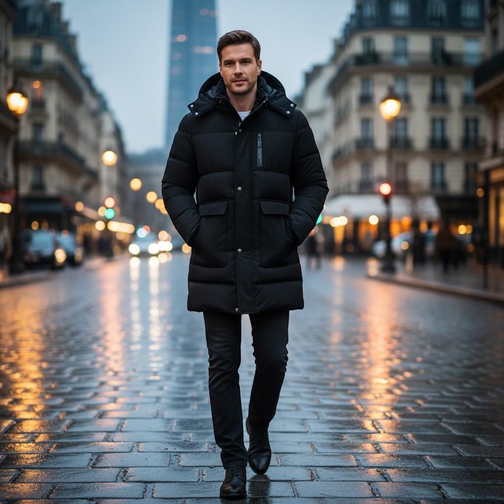 Manteau long homme en coton doublé polaire