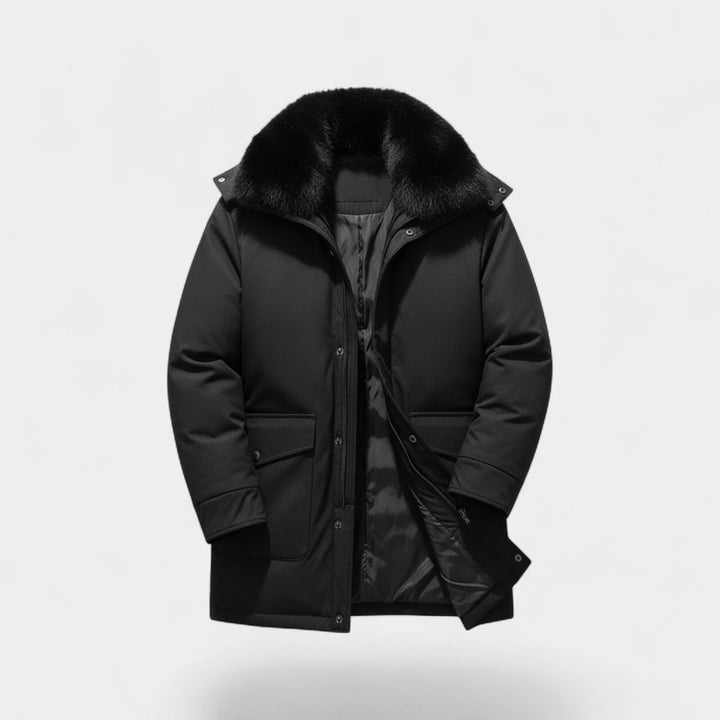 Claire Mode | Manteau Homme Mi-Long – Veste Doublée à Col en Fourrure