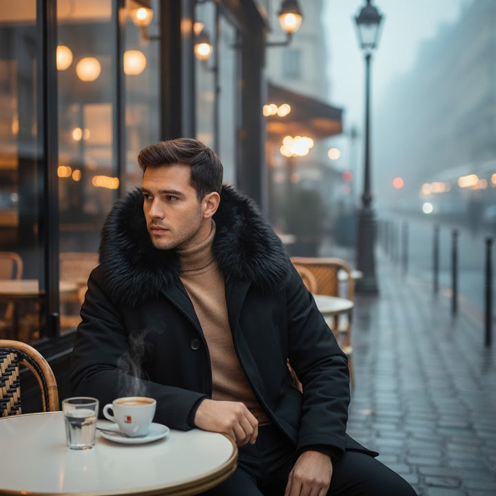 Claire Mode | Manteau Homme Mi-Long – Veste Doublée à Col en Fourrure