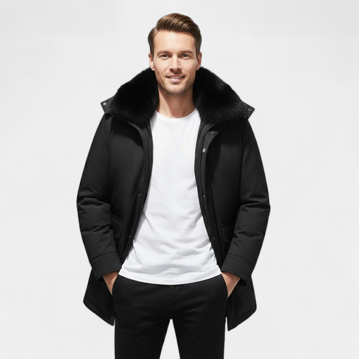 Claire Mode | Manteau Homme Mi-Long – Veste Doublée à Col en Fourrure