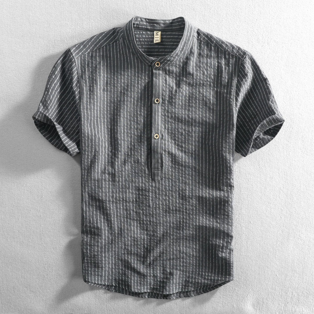 Chemise homme en lin manches courtes – Coupe ample à rayures