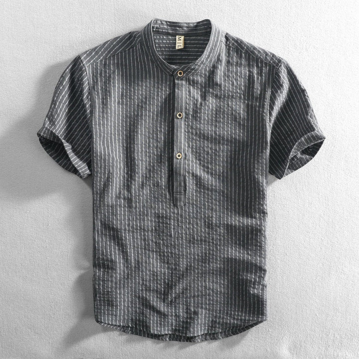 Chemise homme en lin manches courtes – Coupe ample à rayures
