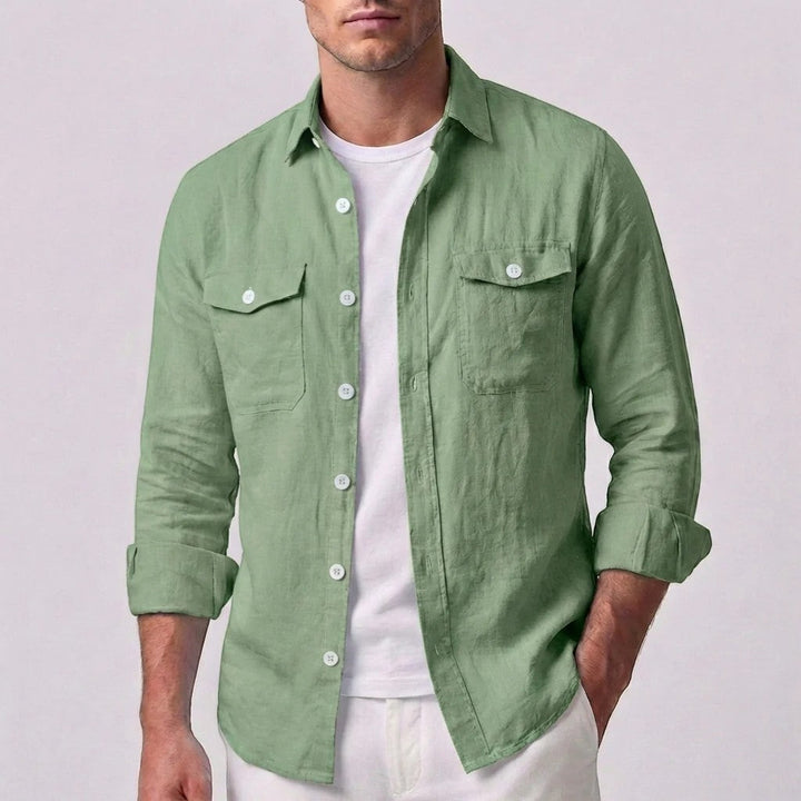 Chemise homme en lin manches longues – Coupe décontractée boutonnée