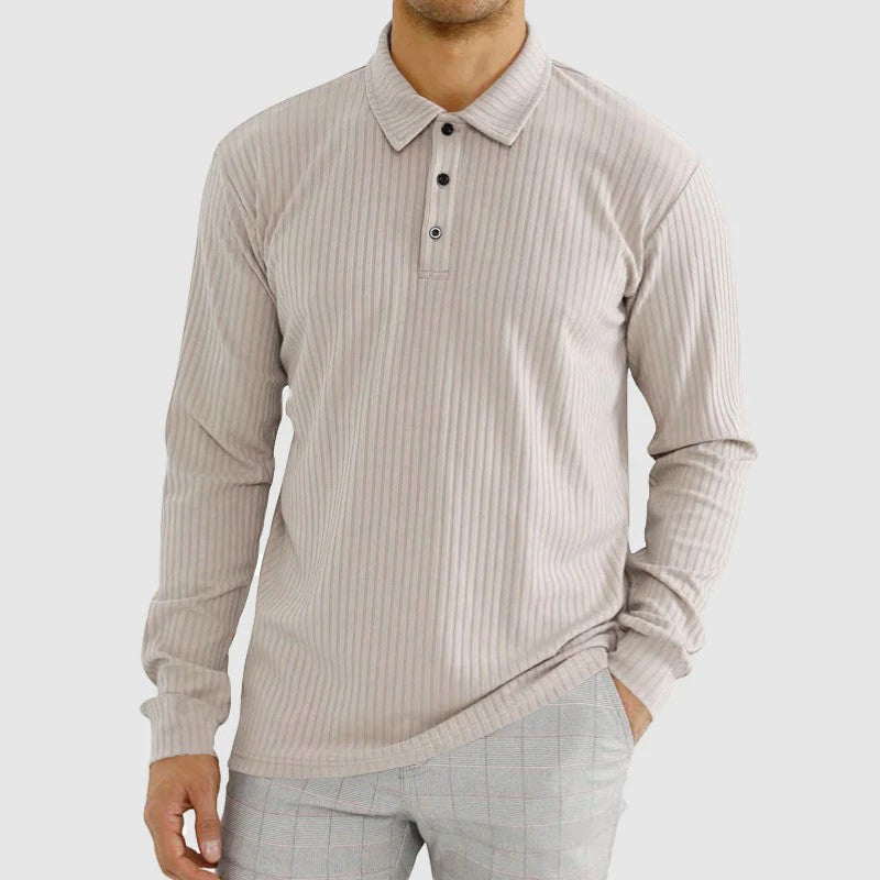 Polo homme en coton mélangé – Coupe ajustée manches longues