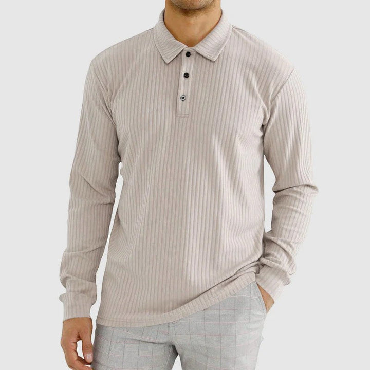 Polo homme en coton mélangé – Coupe ajustée manches longues