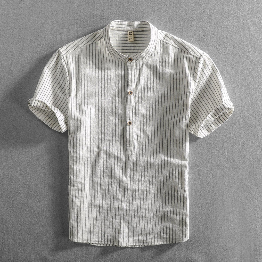 Chemise homme en lin manches courtes – Coupe ample à rayures
