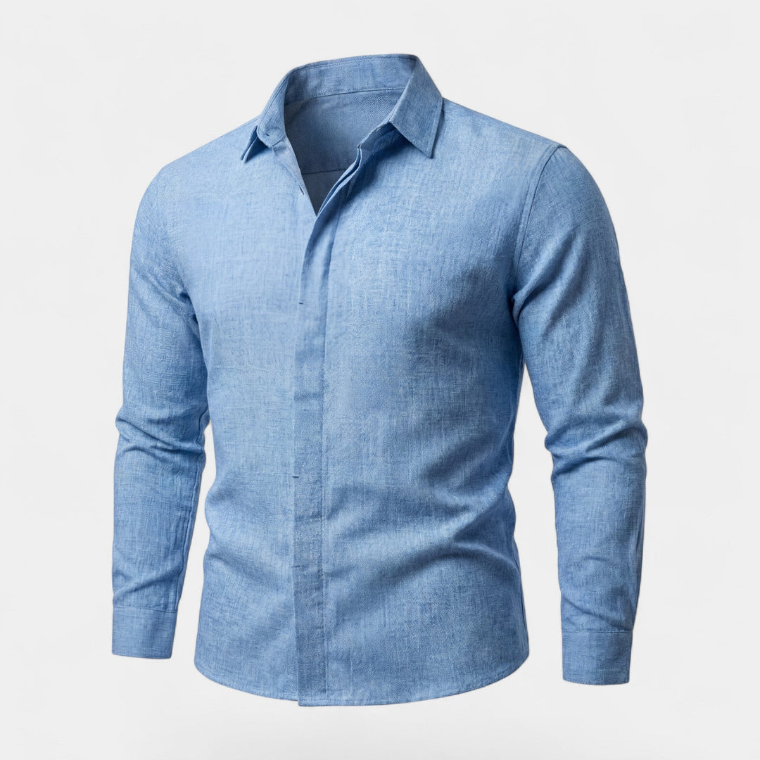 Chemise homme en lin mélangé manches longues – Coupe décontractée