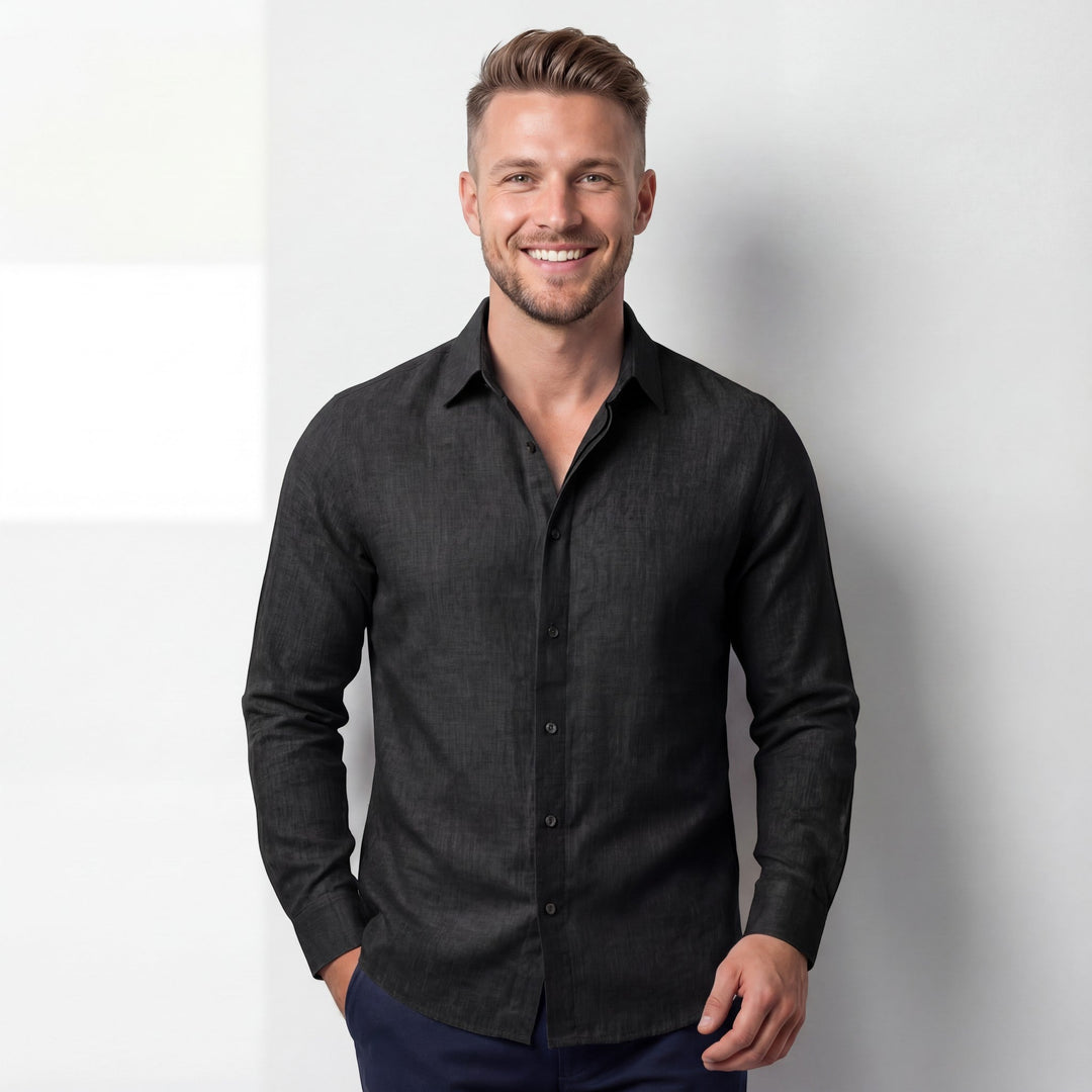 Chemise homme en lin mélangé manches longues – Coupe décontractée