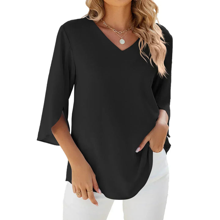 Blouse Élégante Femme Col en V Manches Trois-Quarts – Haut Léger Confortable Doux Unique au Quotidien ou au Bureau