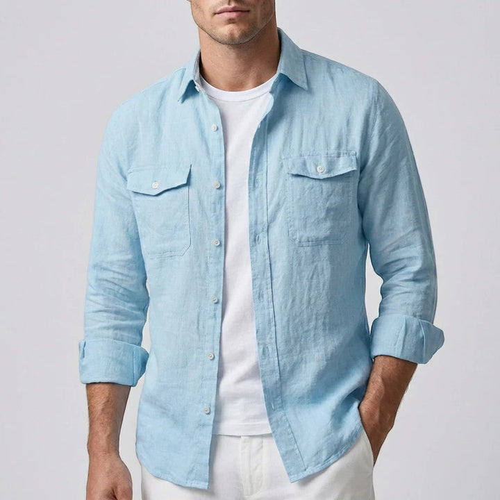 Chemise homme en lin manches longues – Coupe décontractée boutonnée