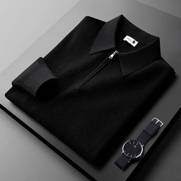 Pull polo homme en maille côtelée – Coupe décontractée demi-zip