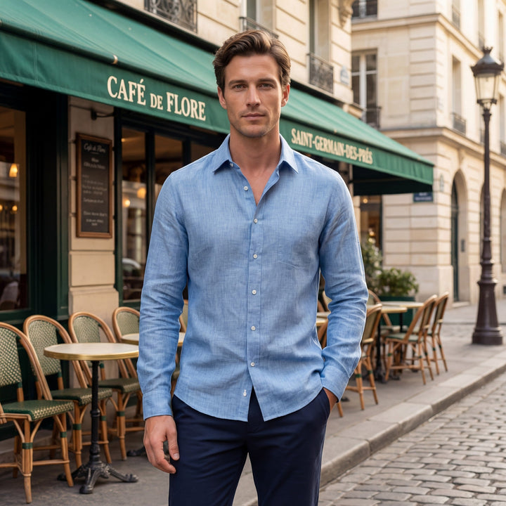 Chemise homme en lin mélangé manches longues – Coupe décontractée