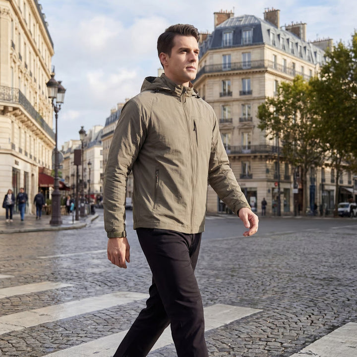 Veste outdoor homme imperméable en mélange de nylon – Coupe légère avec capuche