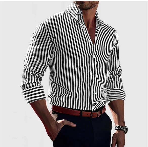 Chemise rayée en lin homme – manches longues fermeture boutonnée