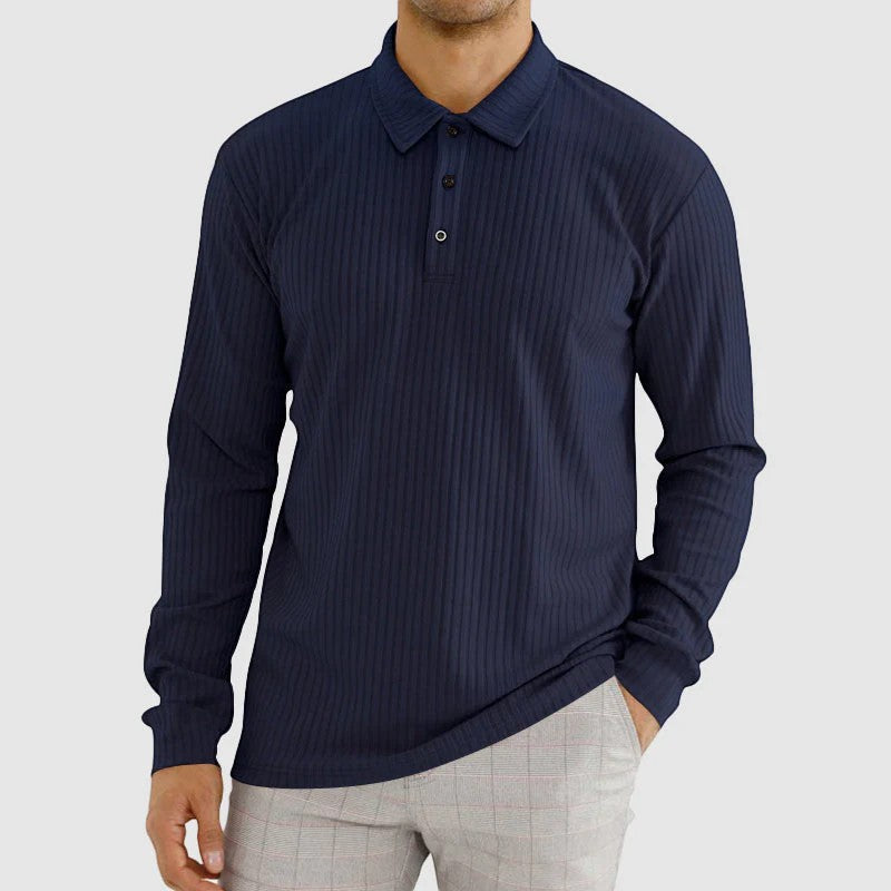 Polo homme en coton mélangé – Coupe ajustée manches longues