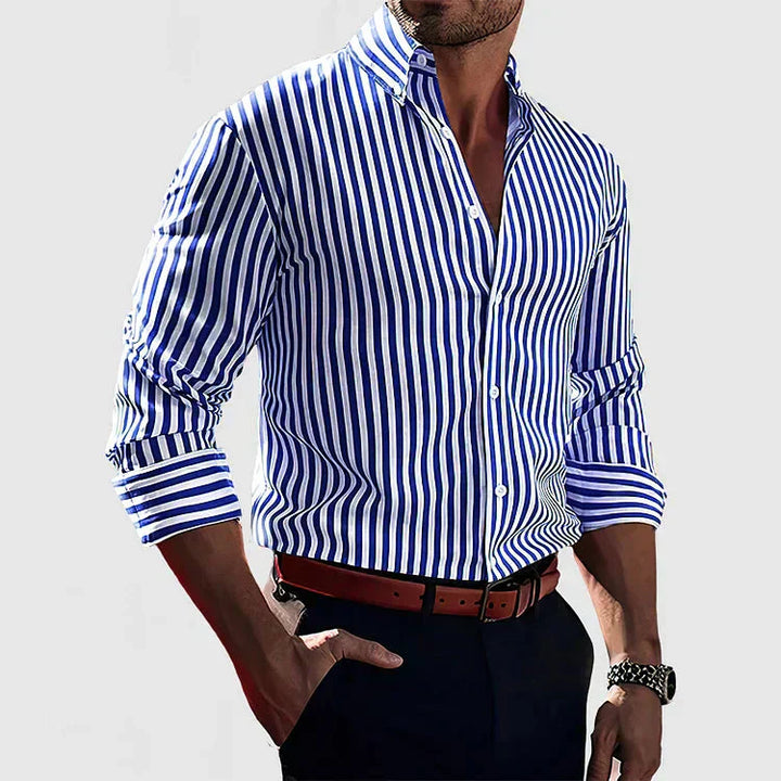 Chemise rayée en lin homme – manches longues fermeture boutonnée