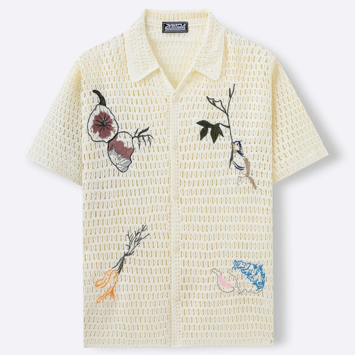 Chemise Homme Maille Brodée – Maille Ajourée Manches Courtes