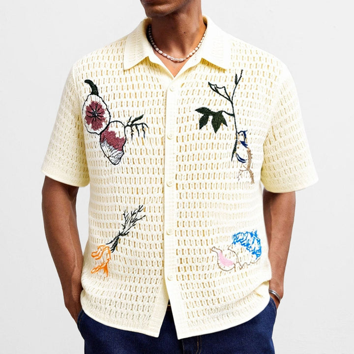 Chemise Homme Maille Brodée – Maille Ajourée Manches Courtes