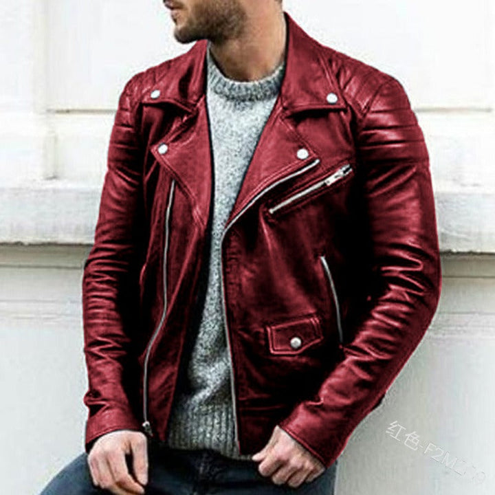 Veste Biker Homme Effet Cuir – Col Montant Fermeture Zippée Coupe Décontractée