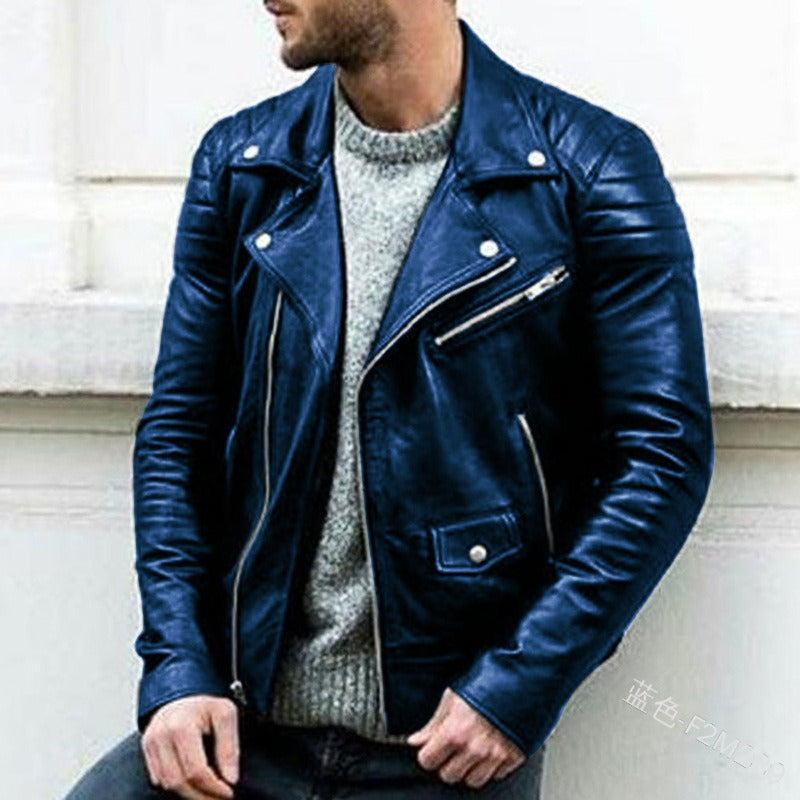 Veste Biker Homme Effet Cuir – Col Montant Fermeture Zippée Coupe Décontractée