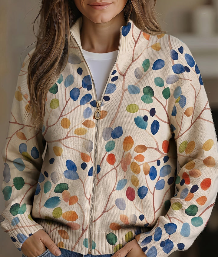Imogene™ | Cardigan à Motif Botanique à Feuilles