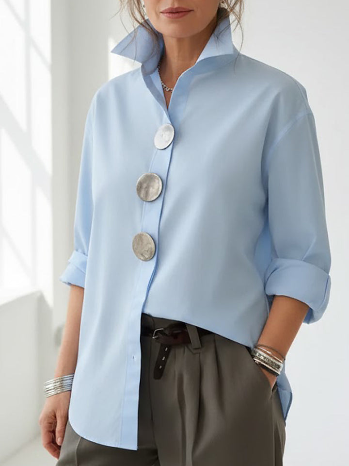 Blouse Femme Coton Lin – Col Montant Élégant Style Décontracté