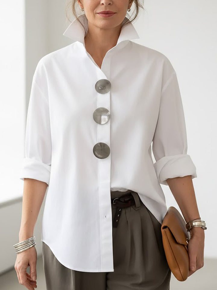 Blouse Femme Coton Lin – Col Montant Élégant Style Décontracté