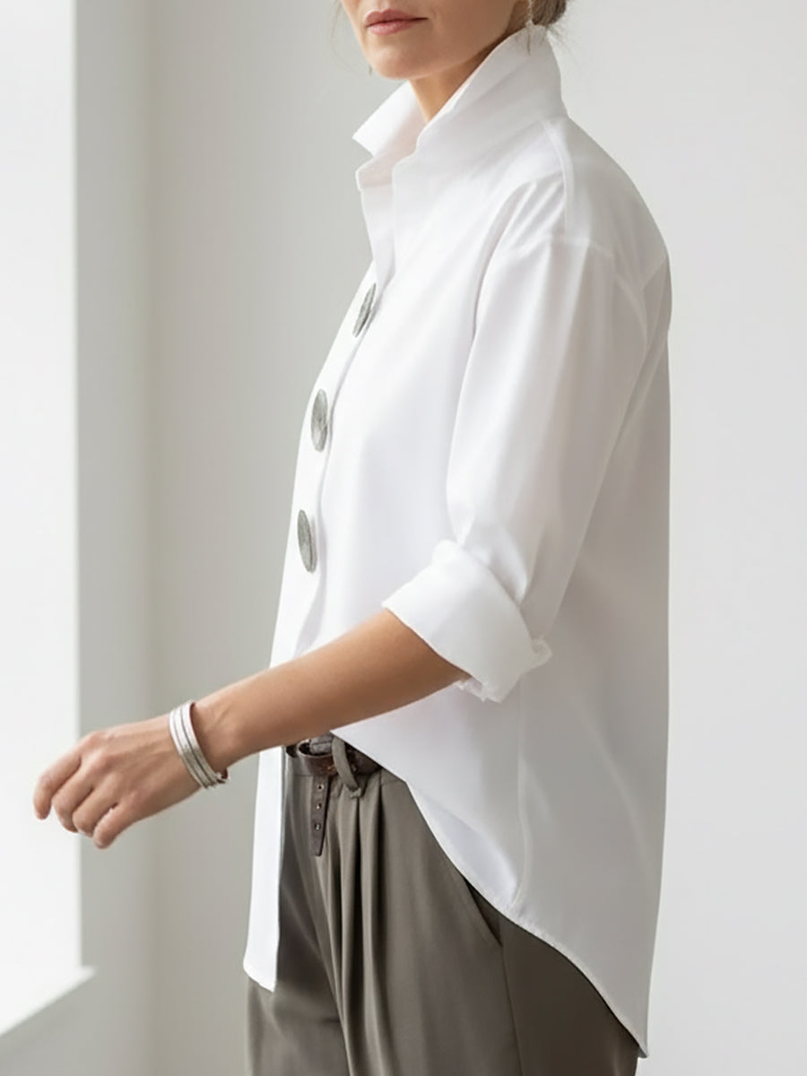 Blouse Femme Coton Lin – Col Montant Élégant Style Décontracté