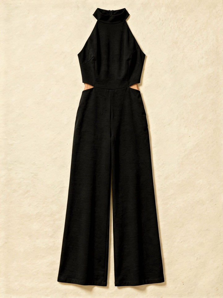 Combinaison Femme Col Halter Noir - Jambe Large Élégante