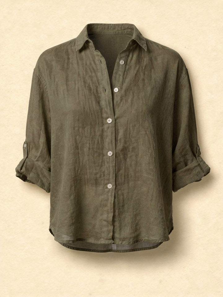 Blouse Oversize en Coton-Lin – Haut Femme à Manches Longues Décontracté