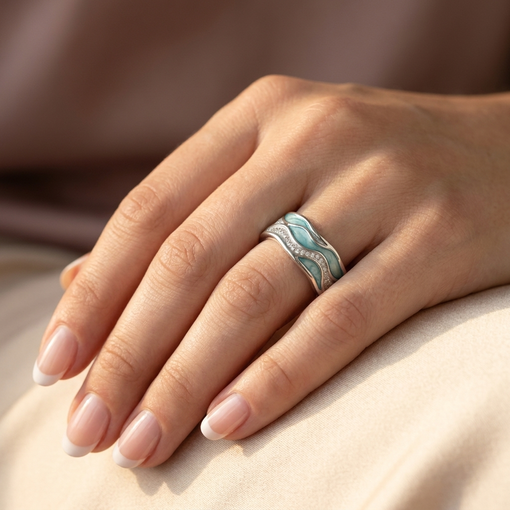 Bague Ondes Turquoises en Argent