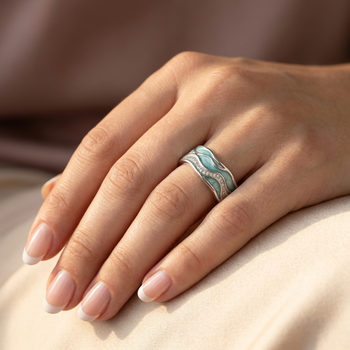 Bague Ondes Turquoises en Argent