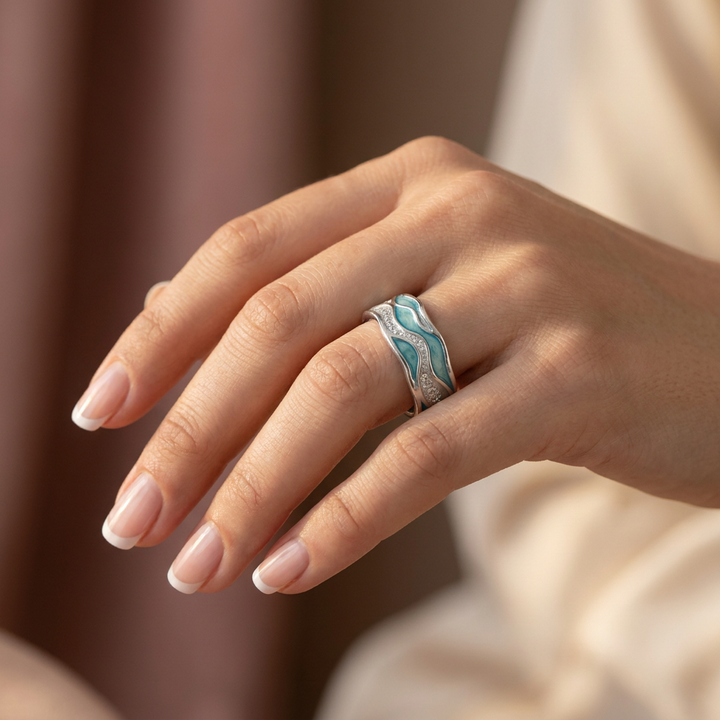 Bague Ondes Turquoises en Argent