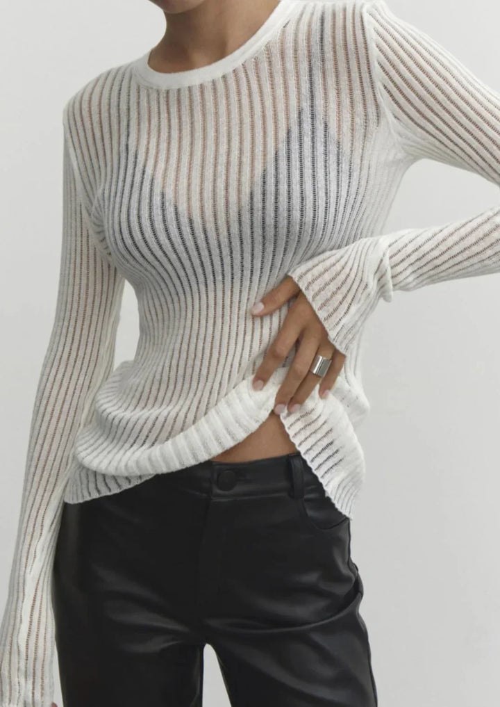 Pull femme transparent en maille côtelée style casual