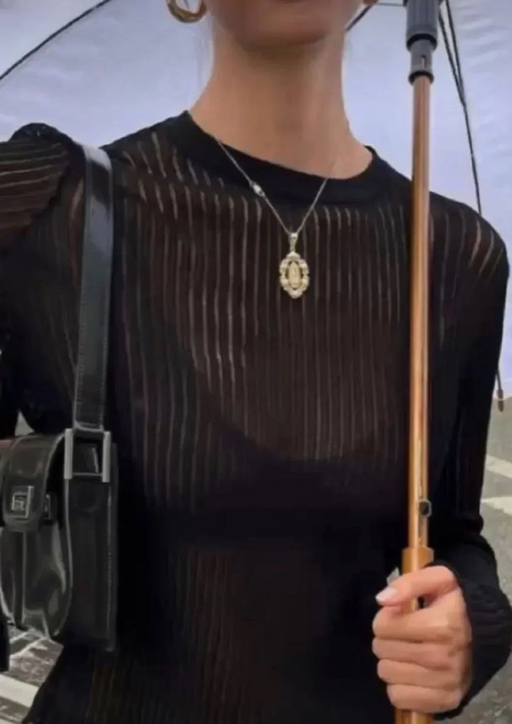 Pull femme transparent en maille côtelée style casual