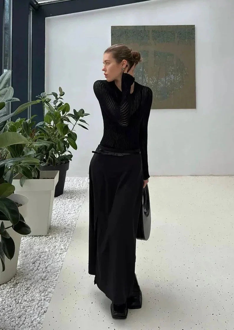 Pull femme transparent en maille côtelée style casual