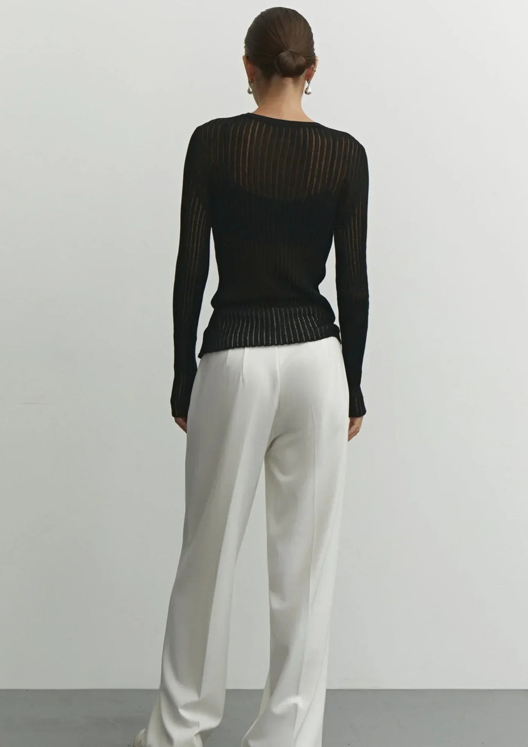 Pull femme transparent en maille côtelée style casual
