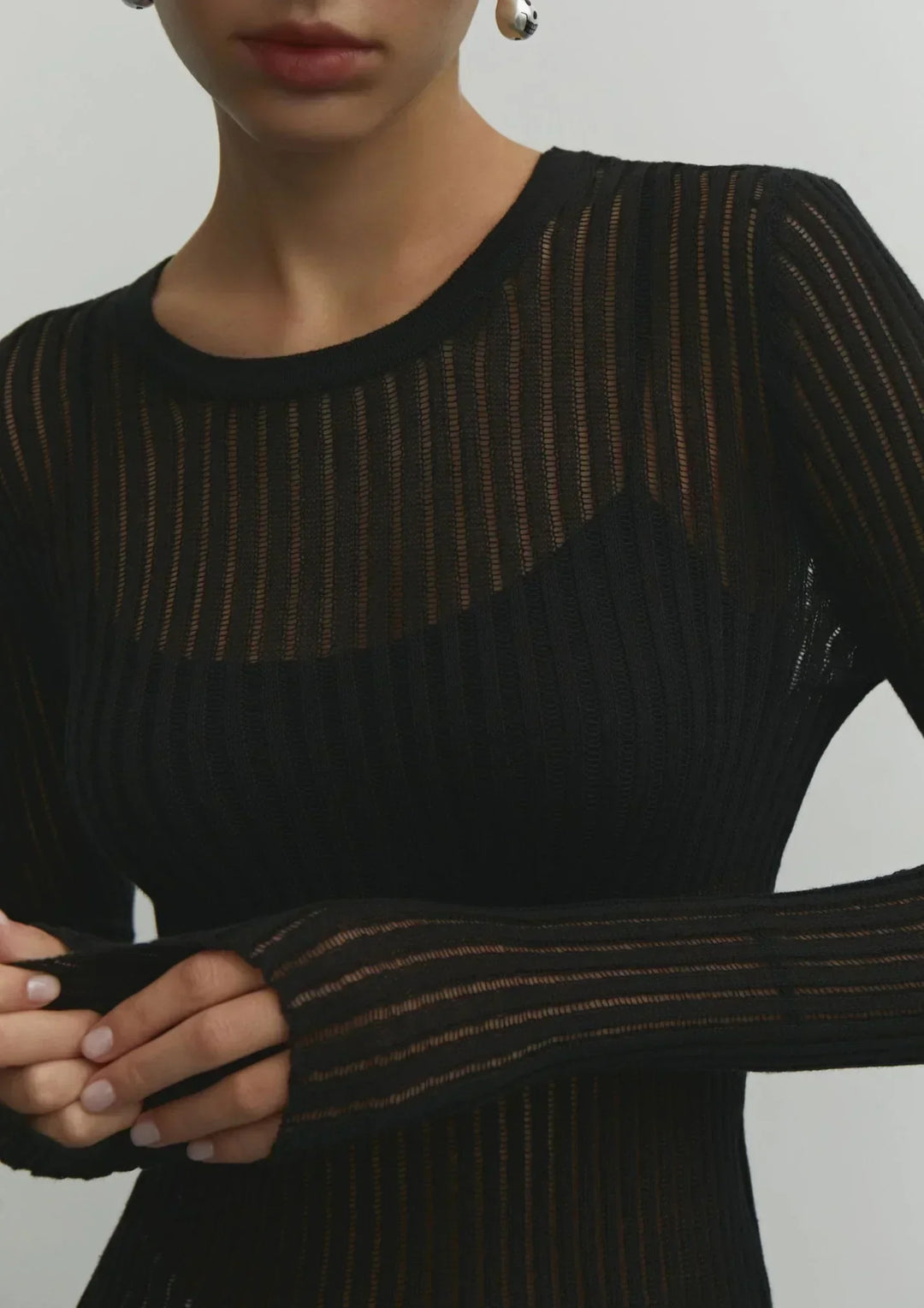 Pull femme transparent en maille côtelée style casual